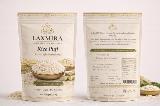 Laxmira Rice Puffs: The Snowy Crunch of Bihar | Light as Air. Pure as Tradition.