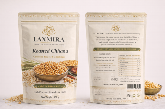 Laxmira Roasted Chana: The Golden Crunch of Bihar’s Soil | From Sun-Drenched Farms to Your Doorstep – Purity You Can Taste.